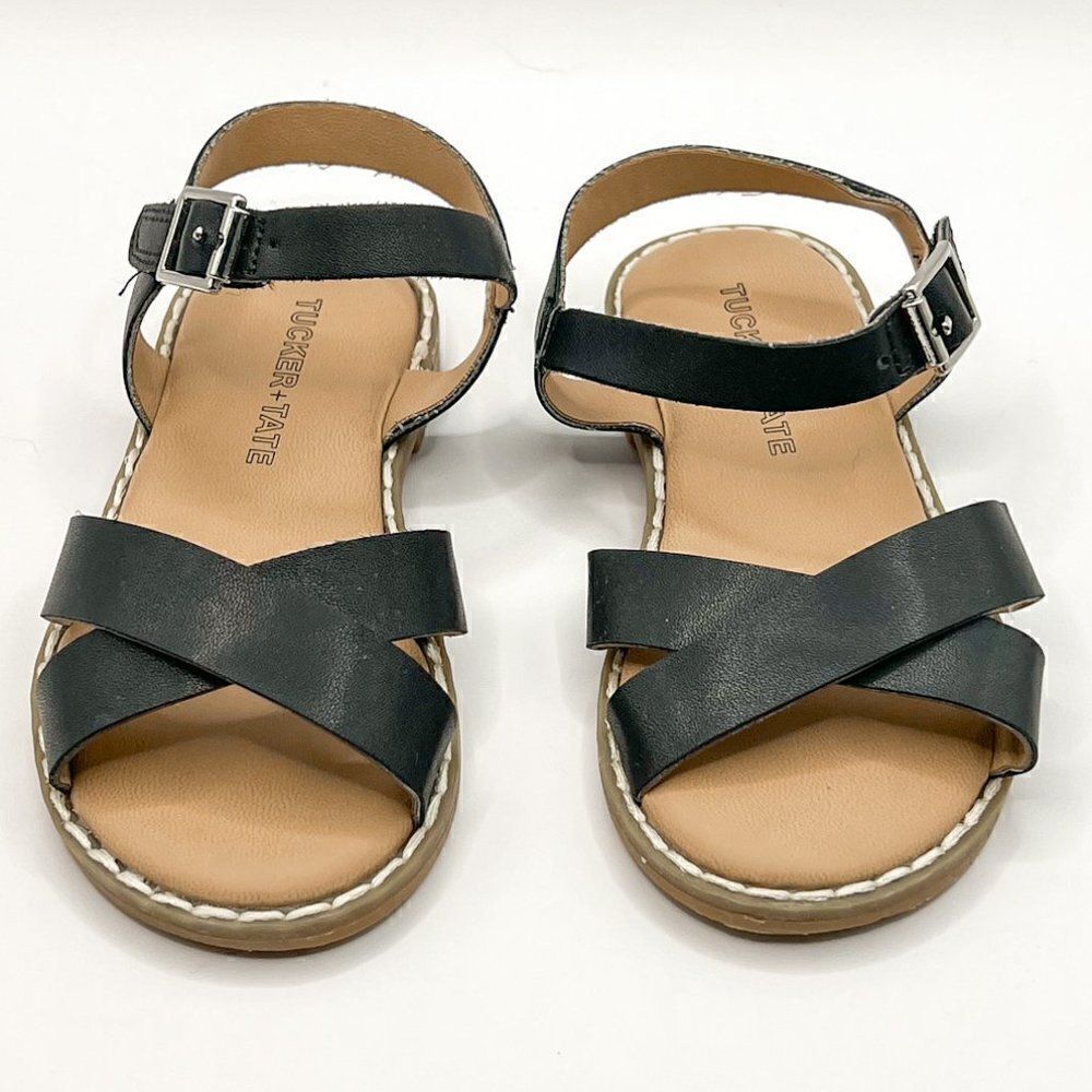 Tucker + Tate Kids' Arya Cross Strap Sandal In Black Faux Leather, Size 8